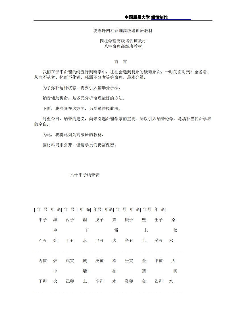 凌志轩四柱命理高级培训班教材 – 电子书下载