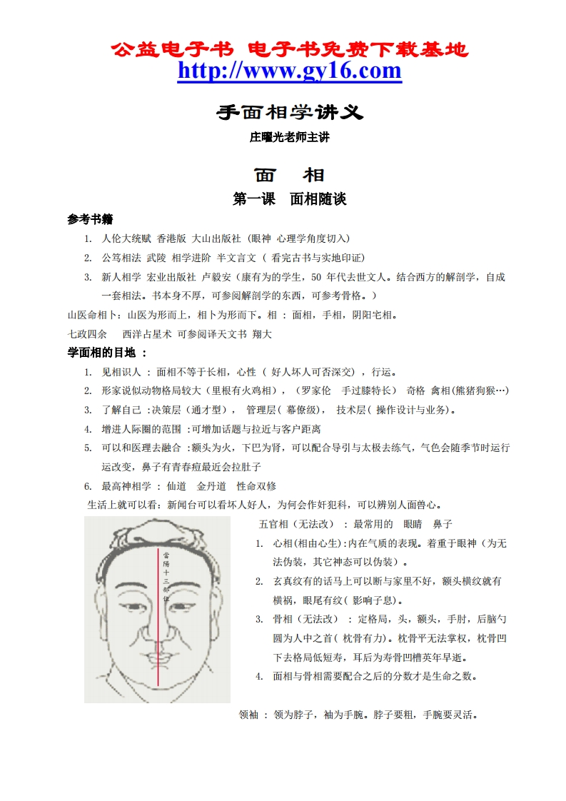 庄曜光-手面相学讲义 – 电子书下载