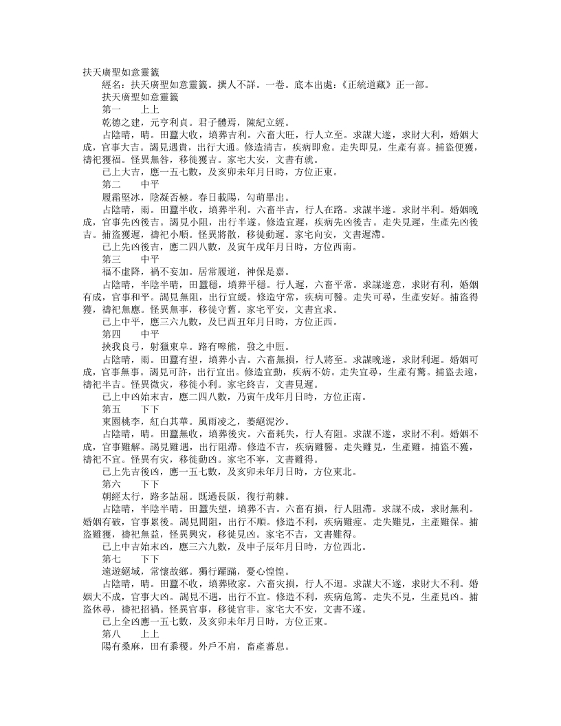 正统道藏正一部-扶天广圣如意灵签– – 电子书下载