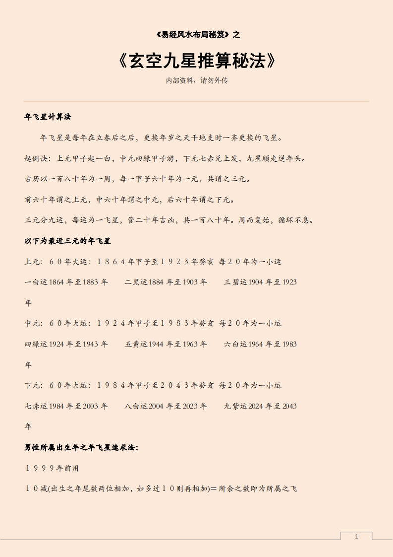 玄空九星推算秘法 – 电子书下载