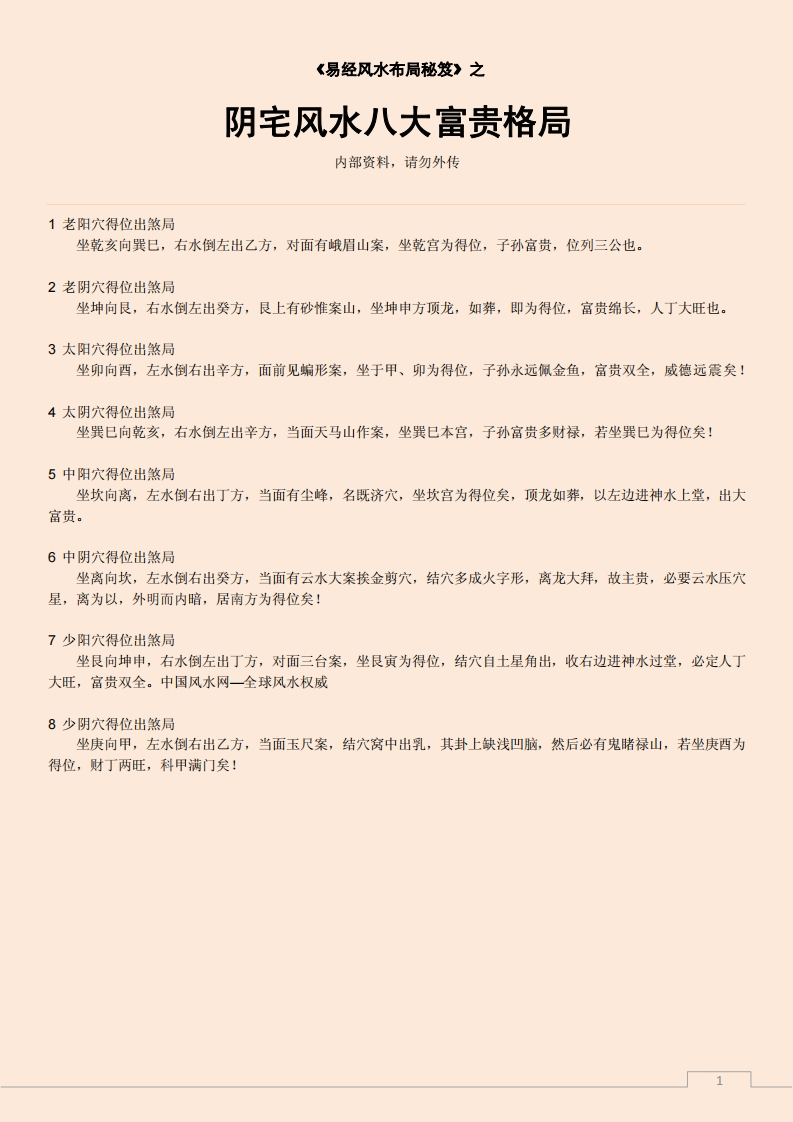 阴宅风水八大富贵格局 – 电子书下载